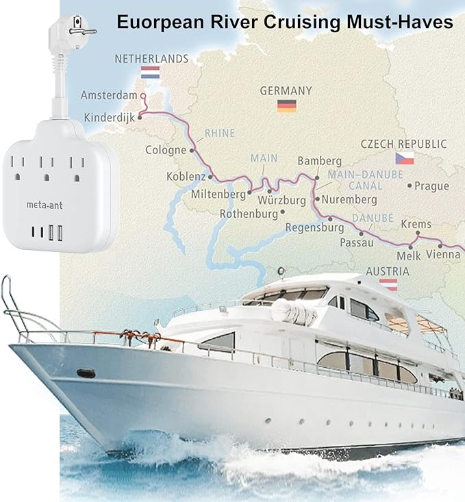 European Travel Plug Adapter 3 inch, International Plug Adapter, US to Europe Plug Adapter with 3 Outlets 4 USB Ports(2 USB C), Type E F Power Adapter to Italy Spain France Portugal Iceland Germany