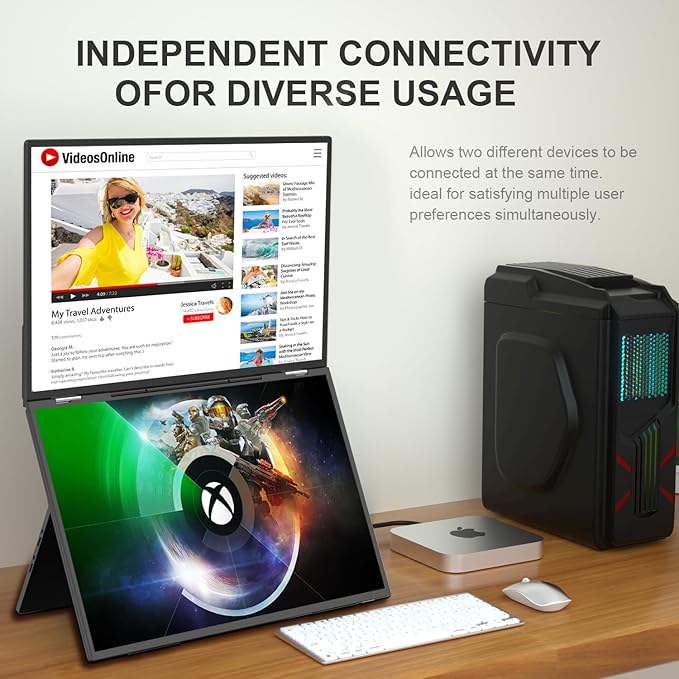 Laptop Extender 22” Dual Portable Monitor Screen120Hz 120sRGB 1080P Stacked Foldable Triple Screen for Windows MacOS/HDMI Type-C Work Gaming Office