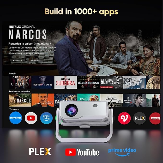 Projector with WiFi and Bluetooth, 1000+ Apps Installed, Electronic Focus & Auto Keystone, Zoom, Native 1080P 650 ANSI 20000Lumen 4K Support Portable Mini Video Projector Outdoor Indoor