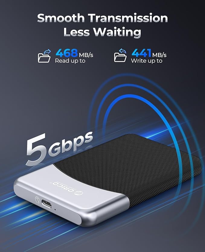 ORICO 1TB External SSD with 2 in 1 USB C Cable, Portable Solid State Drive USB 3.2 Gen 1 Up to 460MB/s, Dust and Drop Resistance, Reliable Storage for USB-C Smartphone, PC, Tablet, Labtop - M25PRO