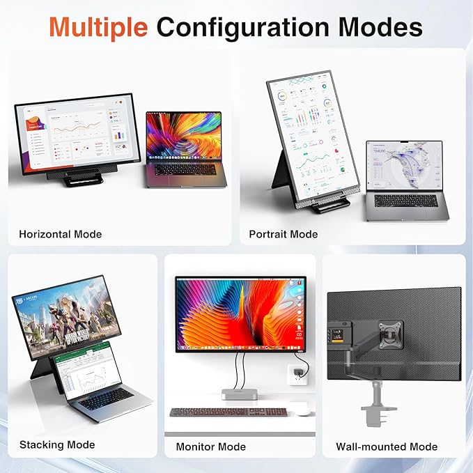 23.8" Portable Monitor, 1080p FHD 100HZ IPS Gaming Monitor, 90° Rotatable & Height-Adjustable Display, Built-in Speakers, VESA Mounting, External second monitor for Laptop, Mini PC, Switch, PS5