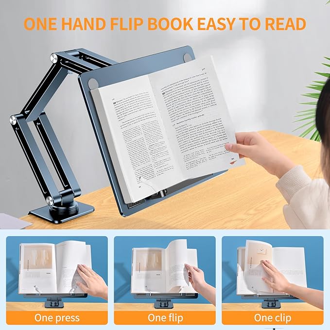 OATSBASF Tablet Stand, iPad Holder for Desk Mount, Portable Monitor Stand, Rotatable 360 Degrees, Desktop Reading Mount Holder for Computer, iPad, Cookbooks, Recipes