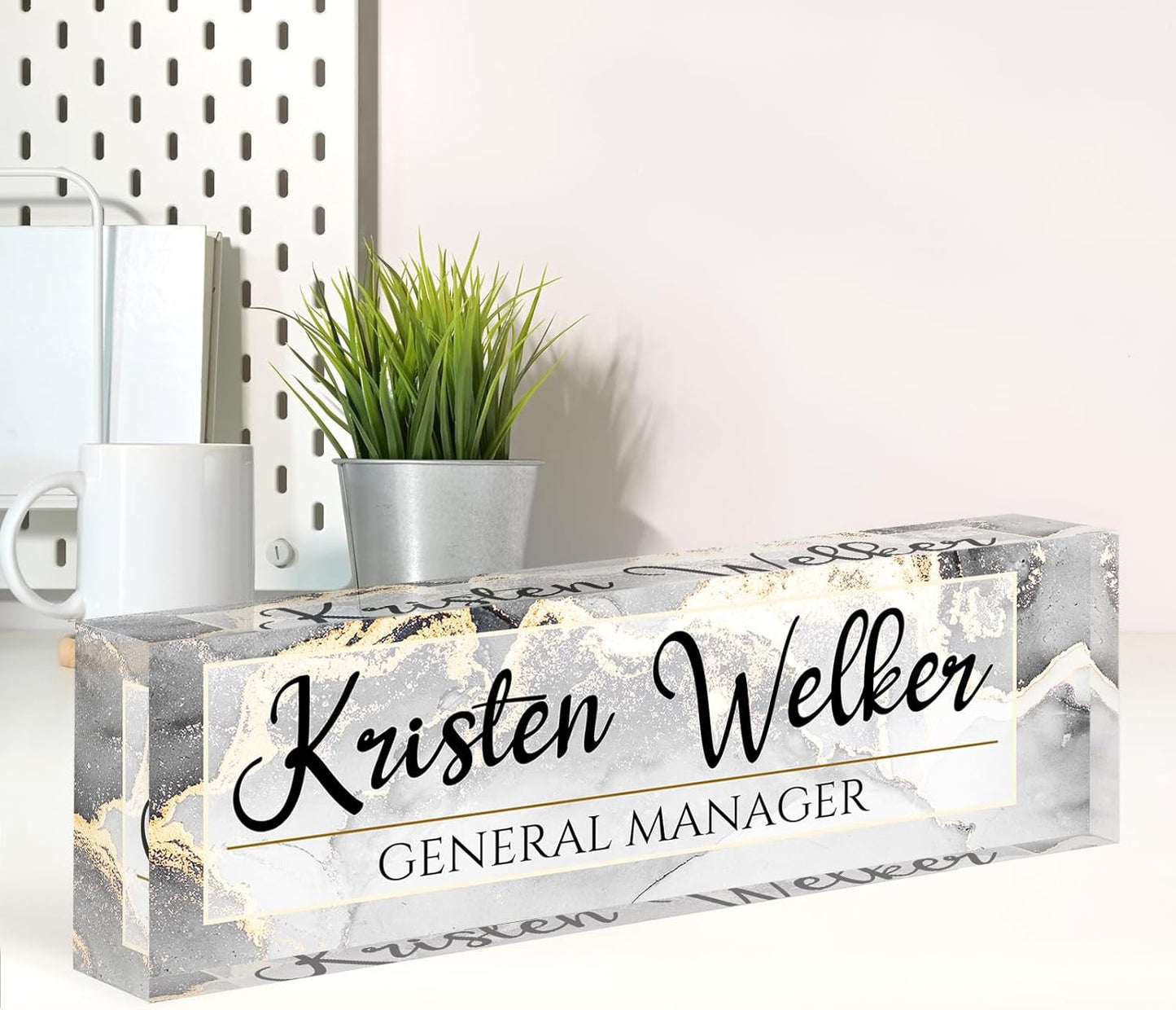 Name Plate for Desk, Desk Name Plate Personalized, Office Decor for Women Men, Acrylic Desktop Accessories, Office Gifts for Boss Nurse Teacher Coworker, Employee Appreciation Gift (Silver/Gold)
