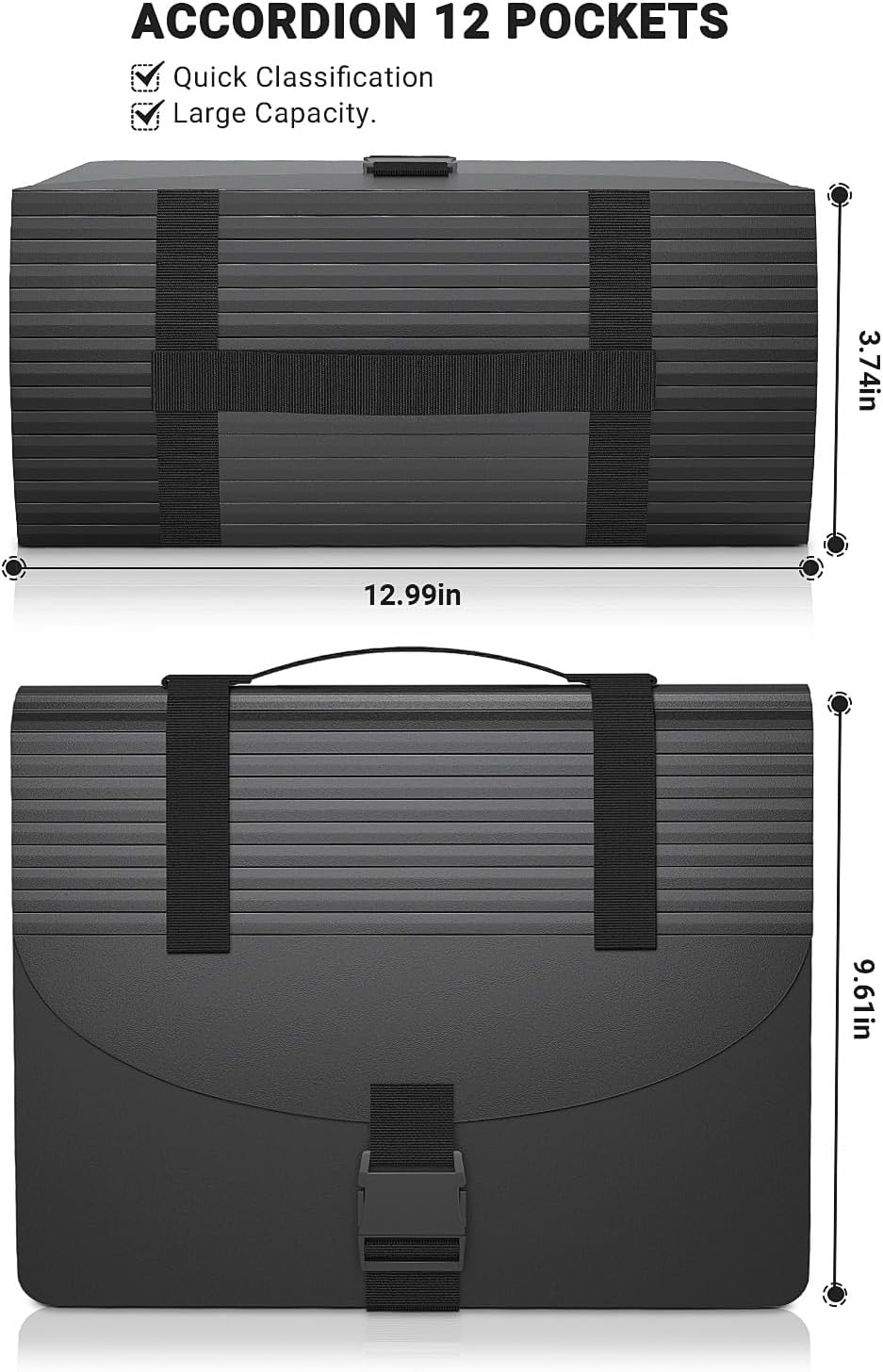 Expanding File Folders with Handle,Accordion File Organizer 13 Expandable Pockets,Portable Filing Box,Adjustable Support Strap,Colored Tabs,Paper Bills Documents Organizer,A4/Letter Size