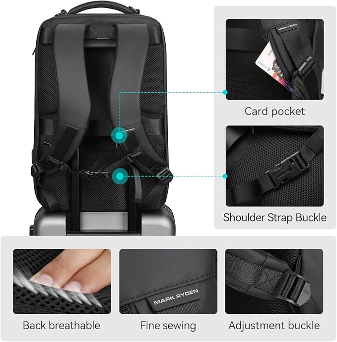 Muzee Backpack for Men Travel Backpack Flight Approved Fits 17 Inch Laptop and Tech Gear, With USB Plug