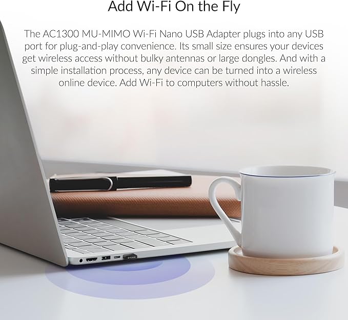 D-Link USB WiFi Adapter Dual Band AC1300 Wireless Internet for Desktop PC Laptop Gaming MU-MIMO Windows Mac Linux Supported (DWA-181-US)