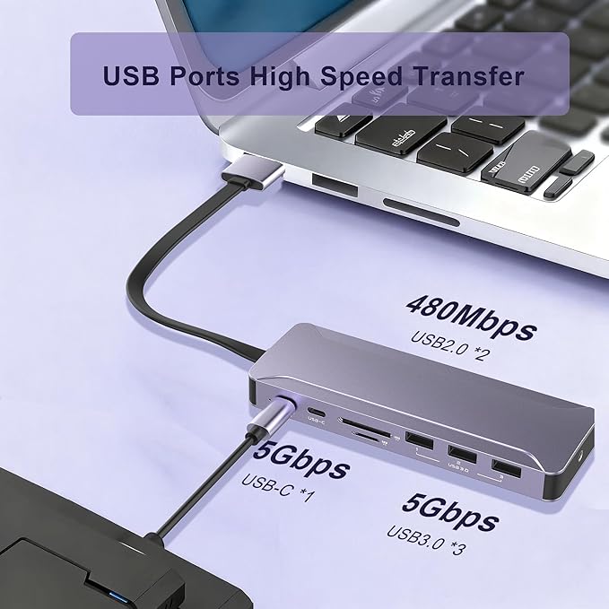 USB C Hub Adapter for MacBook Pro/Air M4 M3 M2 M1 2025-2018 13" 14" 15" 16", Mac Multiport Adapter, 13 in 2 MacBook Accessories with Dual HDMI 4K, 100W PD, Audio, RJ45, SD/TF, USB C/USB A Data Ports