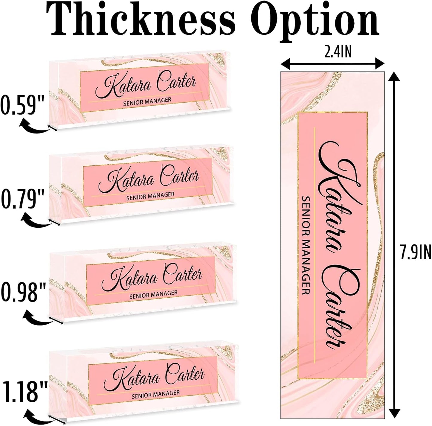 Name Plate for Desk Personalized, Acrylic Desk Decorations, Employee Appreciation Gifts, Custom Office Gifts for Coworkers, Boss, Teacher, Nurse (Pink Gold Marble)