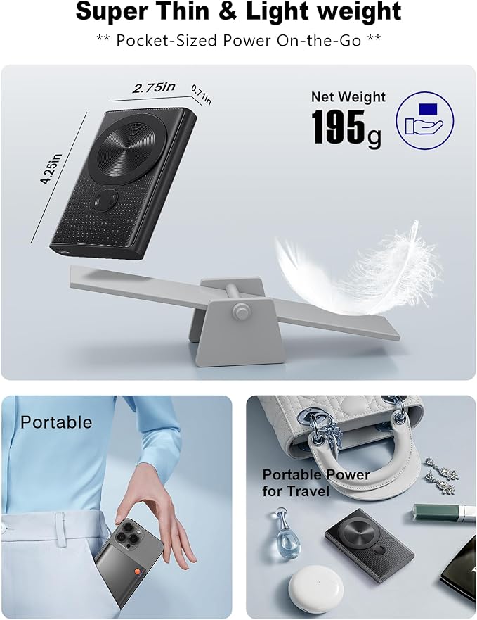 Kesguar Magnetic Portable Charger, 10000mAh 22.5W PD Super Fast Charging Wireless Power Bank. Ultra-Strong Magnet, USB C in&Out Battery Pack for Magsafe, iPhone 17/16/15/13/12 Pro Series, Black