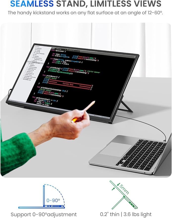 UPERFECT 21.5” 120HZ Touchscreen Portable Monitor w/Kickstand & VESA, Large Portable Gaming Monitor with HDMI Type C, External Display for Laptops, Steamdeck, MacBook, Phones, Mini PC