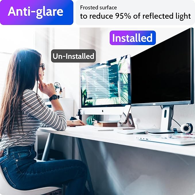 Computer Privacy Screen 23 Inch for 16:9 Widescreen Monitor, Removable 23inch Anti Blue Light Anti Glare Monitor Privacy Filter Shield