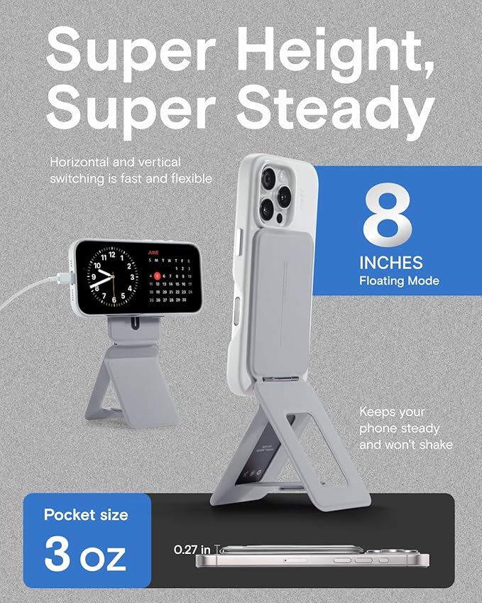 MOFT Phone Tripod Stand Selfie Stick for iPhone, Multi-Angles iPhone Stand, Lightweight & Portable Phone Holder, Strong Magnets, MOVAS Vegan Leather, Travel Essentials, Cement (Without Card Slot)