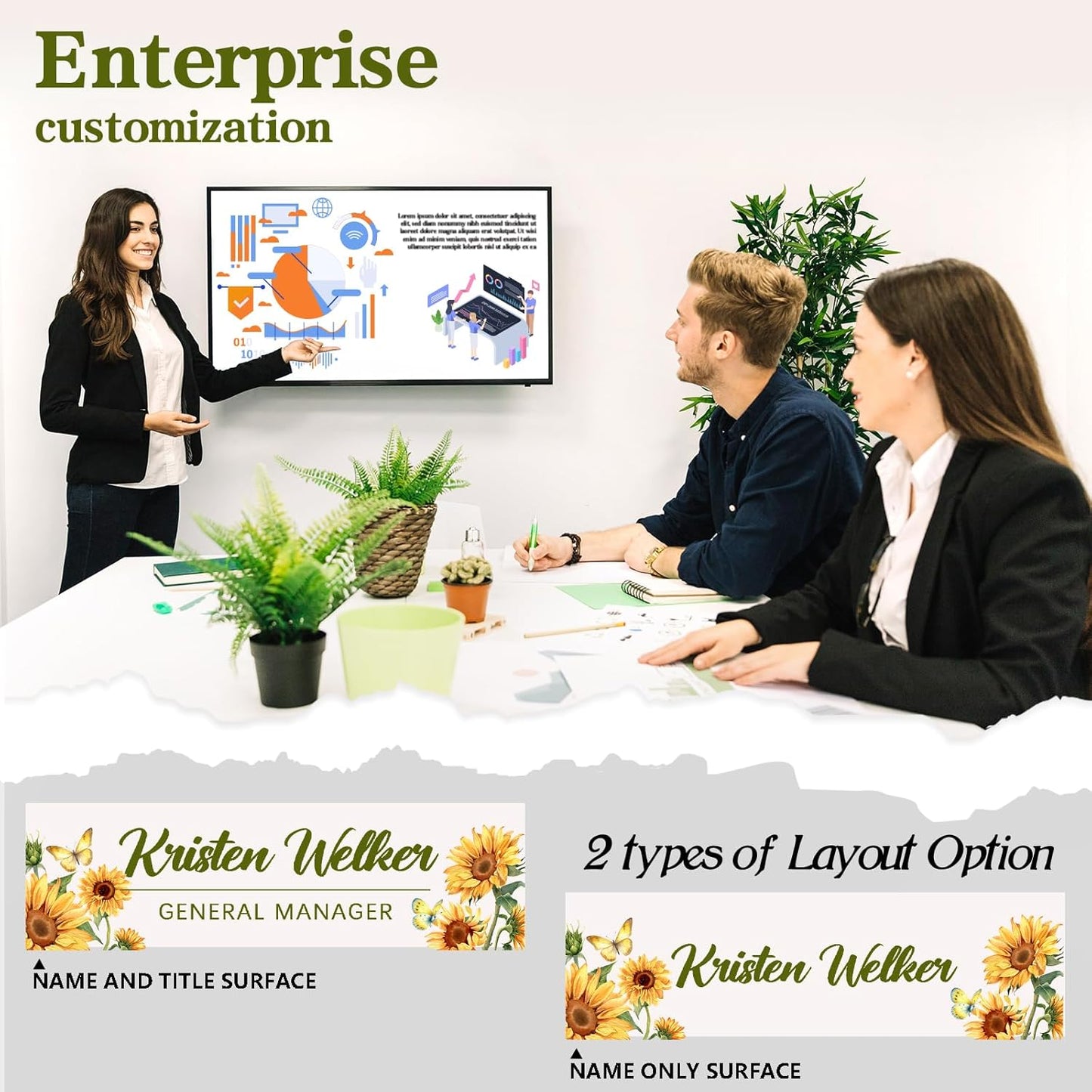 Personalized Name Plate for Desk - Custom Engraved Name Plates for Man - Boss Day Gifts for Boss - Acrylic Office Decor Appreciation Gifts for Teacher Nurse Coworker Social Worker (Sunflower)