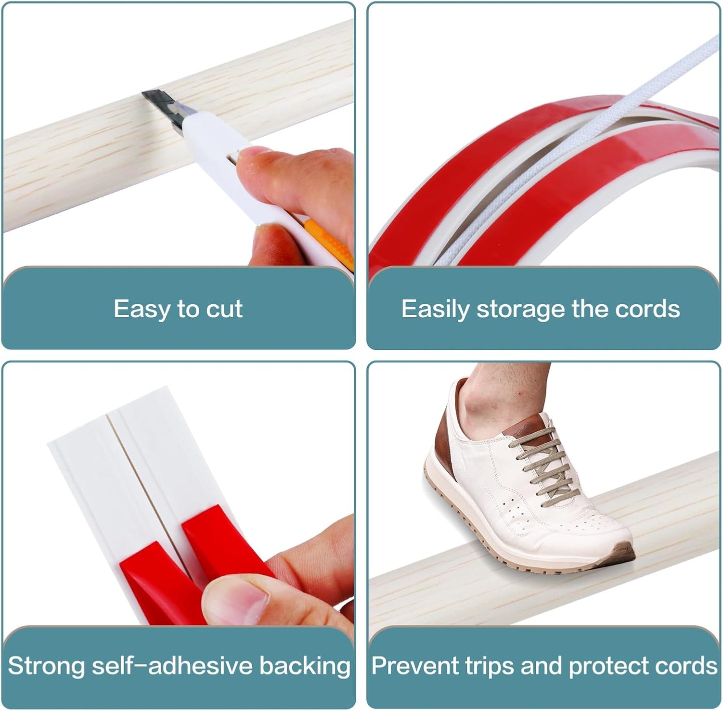 Floor Cord Cover Self Adhesive Cord Hider Floor Extension Cord Covers for Floor Power Cord Protector Cable Management Prevent Cable Trips Cable Cavity 0.47" W x 0.27" H (Beige Wood, 20Ft)