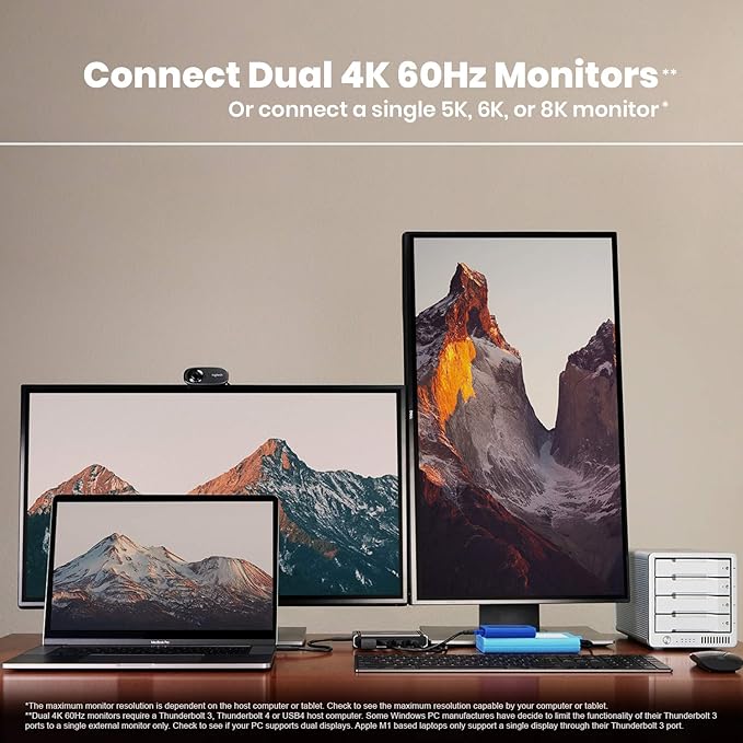 CalDigit Thunderbolt 4 Element Hub - 4X USB4 Ports, USB 3.2 Gen2 10Gb/s, Single 8K or Dual 4K Displays, 60W Charging, 0.8m Cable