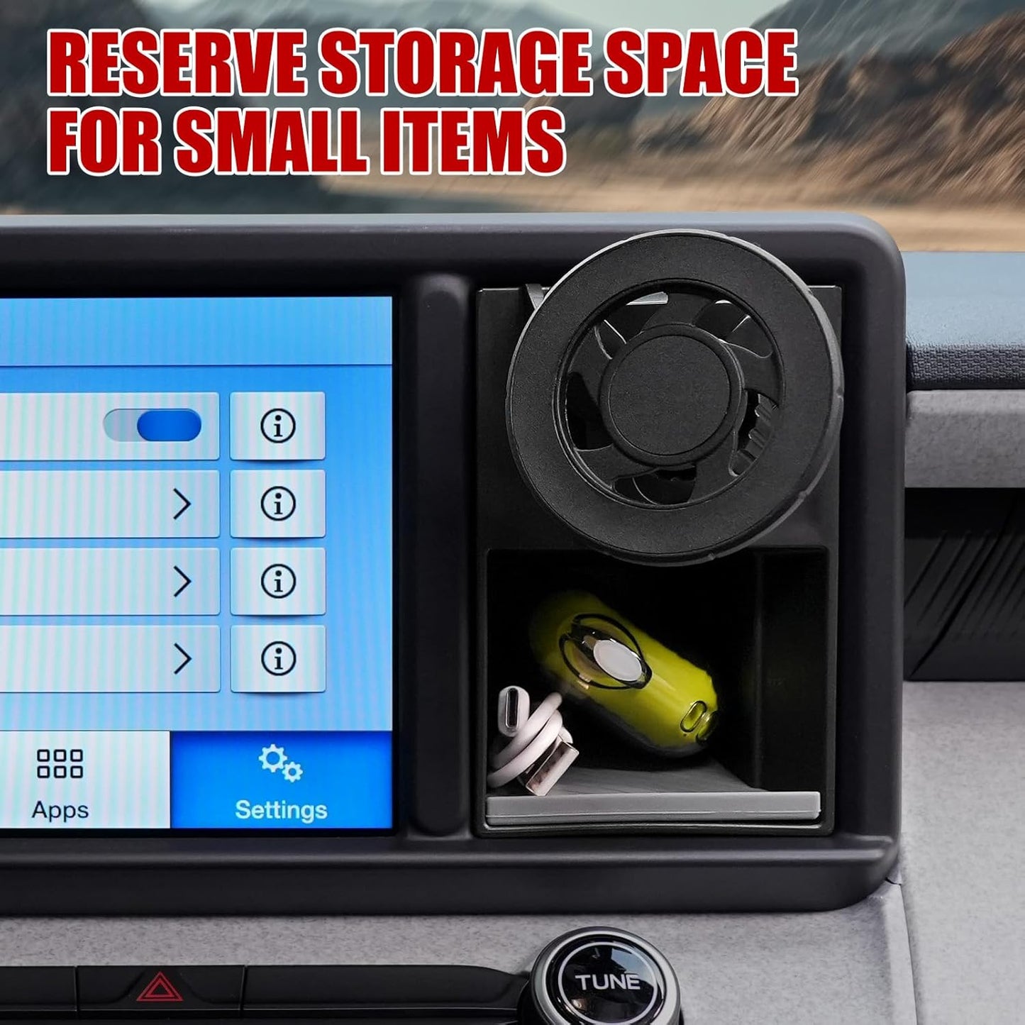 Mabett Magnetic Phone Holder Cubby Insert for Ford Maverick 2022-2024 Accessories, Dash Mount Storage Box Kit (Phone Holder)