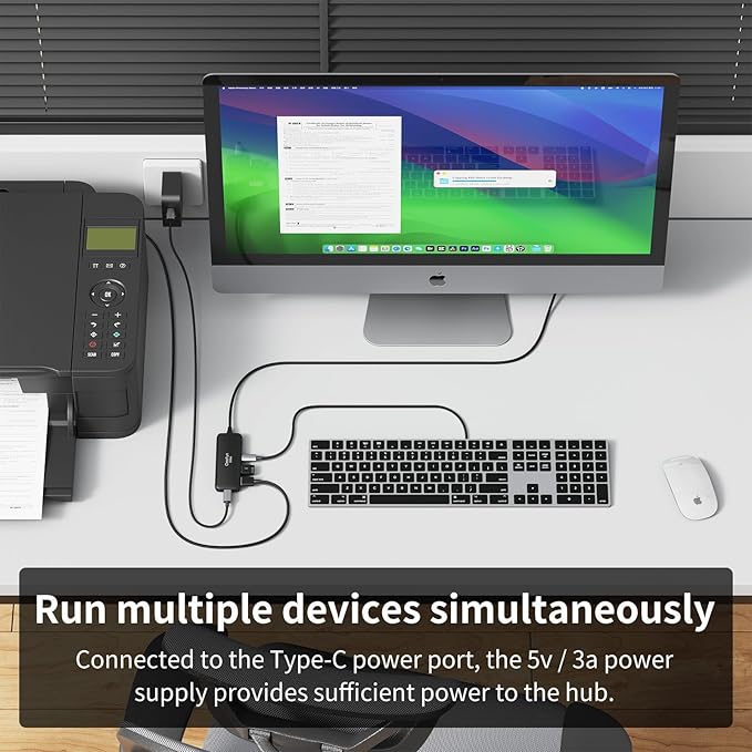 Qeefun 10Gbps USB 3.2 Hub with 2 USB A & 2 USB-C 3.2 Data Ports, USB 3.2 Gen 2 Splitter, 4ft Extended Long Cable and Type-C Power Port, USB multiport Adapter for pc, Laptop, iMac, Mac Mini and More