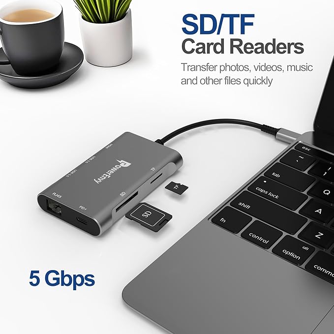 USB C Hub 7-in-1 Multiport Hub Docking Station Adapter – 60W PD Charging, 4K HDMI, 5Gbps USB 3.0, Ethernet, SD/TF Card Reader – for MacBook, iPad Pro/Air, Dell XPS, MateBook & More