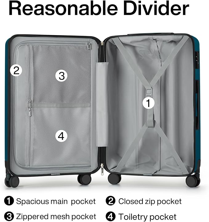 Hanke 29 Inch Luggage Suitcases With Spinner Wheels Lightweight PC hardside Rolling Suitcase With Travel Lock, Checked-Large 29-Inch Christmas Gifts for Birthday(Caribbean Blue)