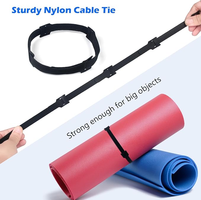 100 Reusable Cable Ties Black, Adjustable Cable Straps, Cable Tie Management, Cable Tidy for Desktop Charging Cables, Home and Office 200 * 12mm, 8in-100pcs, CS-104