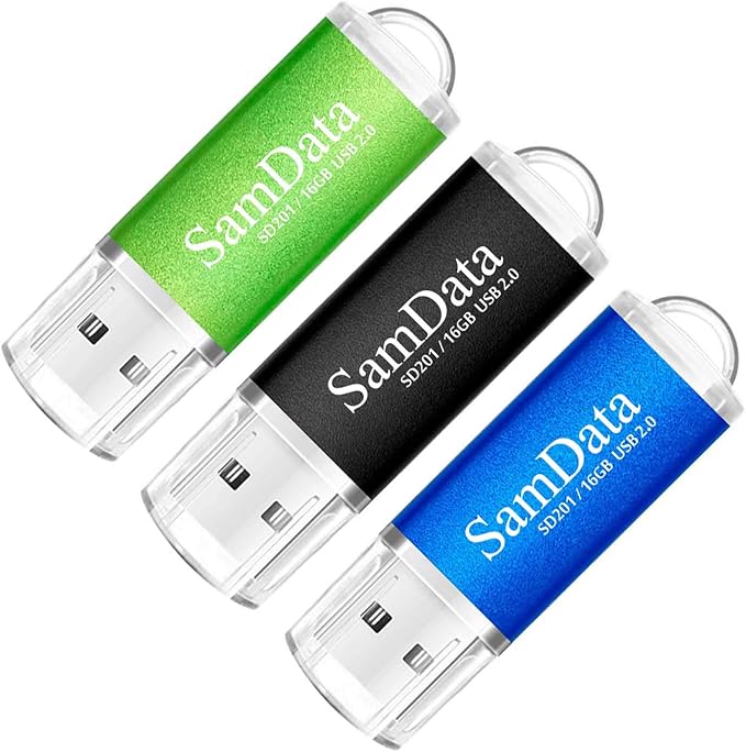3 Pack 16GB USB 2.0 Flash Drive Thumb Drives Memory Stick, 3 Colors: Black Blue Green