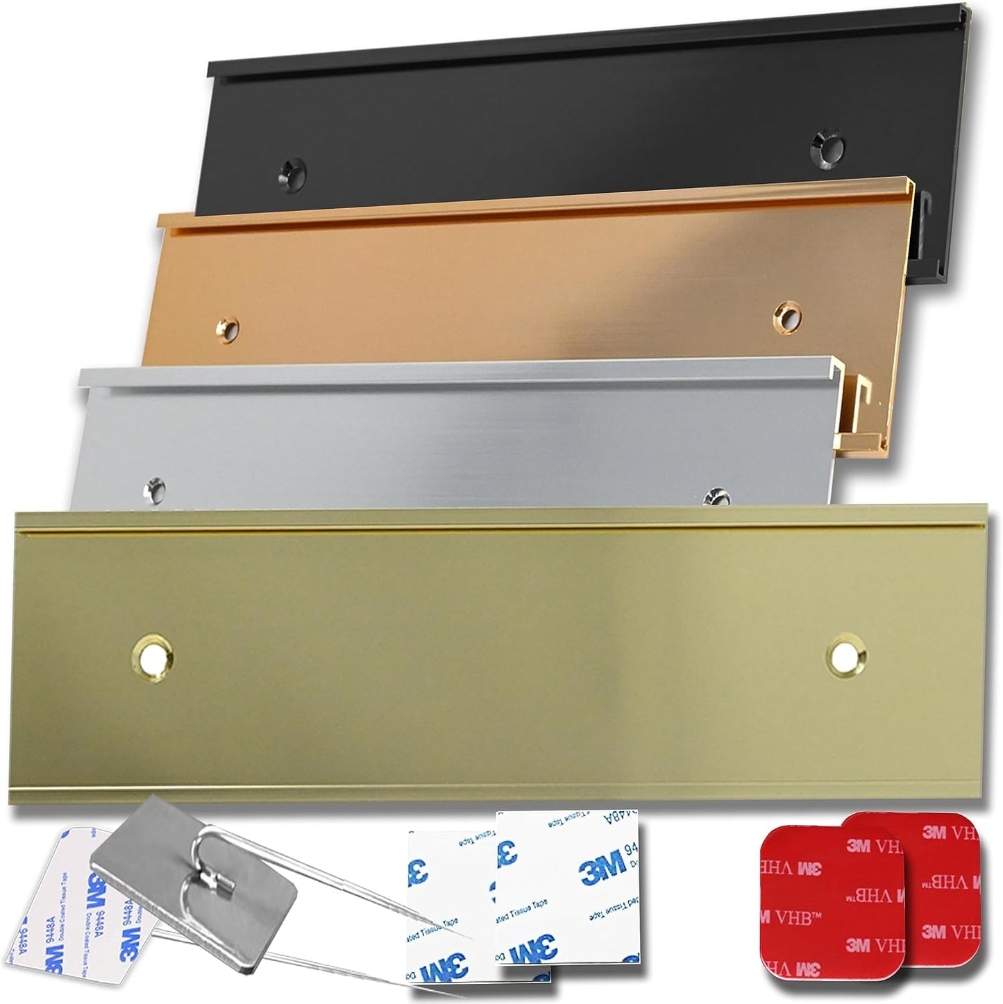 2x10 Executive Name Plate Holder, Yellow Aluminum Adhesive Door Mount for Wall Plaques, Mailbox Signs and Cubicles | Made in USA