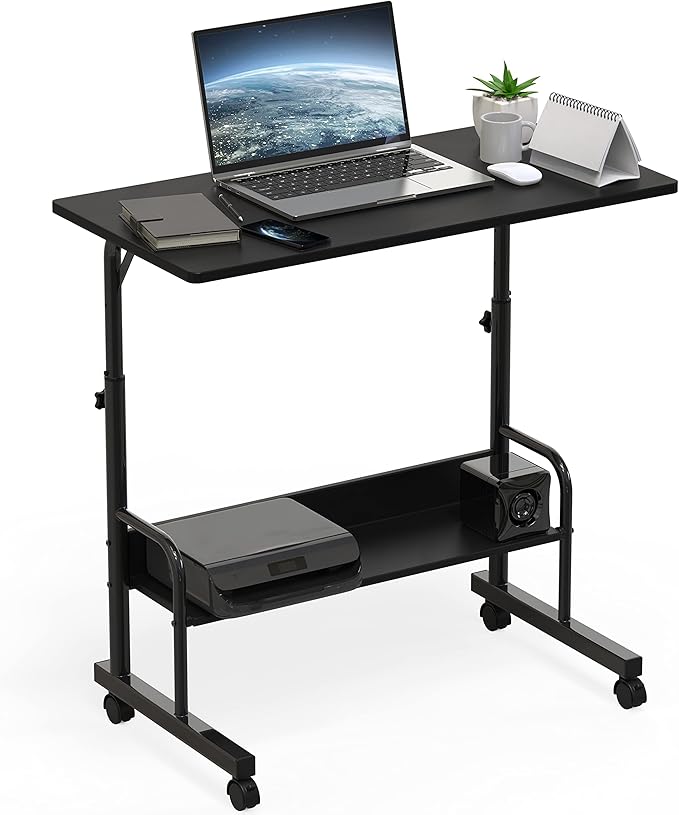 SHW 30.5" to 40.5" Height Adjustable Mobile Standing Desk Laptop Workstation for Walking Pad Treadmill, Black