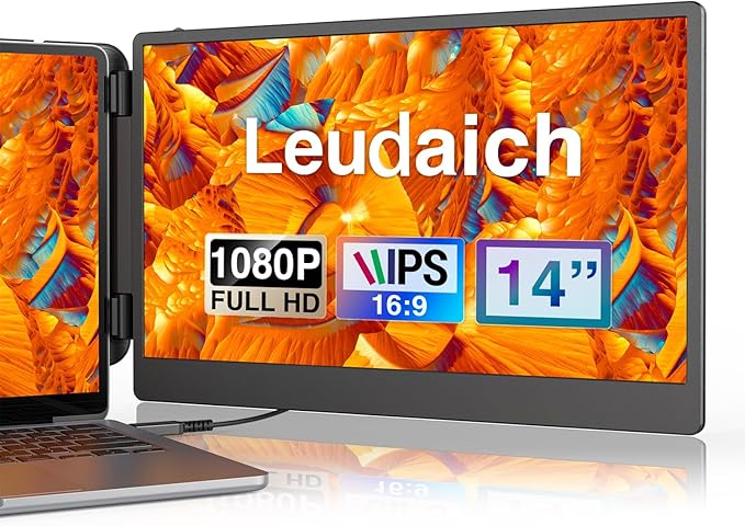 Laptop Screen Extender, FHD 1080P IPS 14" Laptop Monitor Extender, Plug and Play HDMI/Type-C - Compatible with Windows, Mac, Android, Chrome, Xbox, Switch, PS5, Work with 13”-17” Laptops
