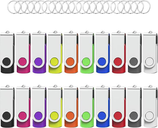 Flash Drives 4GB 20 Pack, Wooolken USB 2.0 Thumb Drives with Keychains Memory Stick USB Drive Pendrive for PC Laptop Computer (Mixcolors)