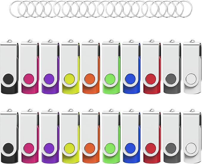 20Pack 1GB USB 2.0 Flash Drive with Keychains,Swivel USB Thumb Drives Memory Stick USB Drive for PC Laptop Computer (Mixcolors)