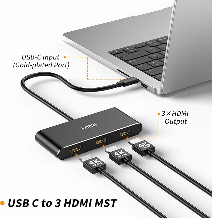 USB C to 3 HDMI Splitter MST Hub 3 Ports Single 4K 144Hz Triple 4K@60Hz DP Alt 1.4 Splitter Monitor Hdmi Splitter Extended Mode Support Extension (Windows Only)