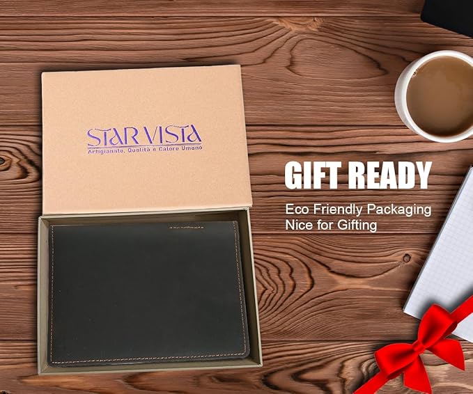 STAR VISTA Phoenix Leather Passport Holder, Cowhide Leather Travel Wallet - RFID Blocking, ID Window, Zipper Pocket, Pen & Notebook Included, AirTag Holder, Dark Chocolate