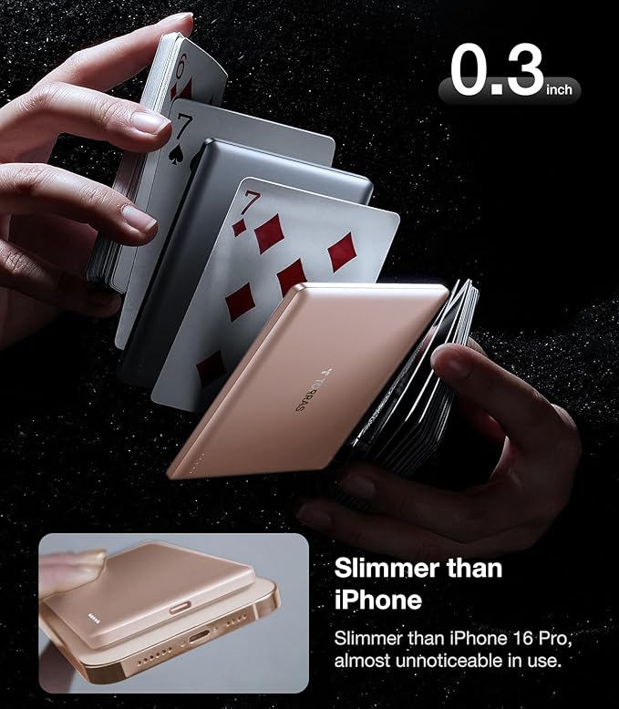 TORRAS MiniMag Power Bank, Ultra Slim 5,000mAh Wireless Portable Charger with USB-C Cable, Fast Charging iPhone Air MagSafe Battery Pack, Compatible Charger for iPhone 17/16/15/14/13/12, Desert Gold