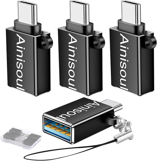 USBC to USB Adapter 4 Pack,USB C to A Adapter,USB C Male to USB Female Connector,USBA OTG Cable Converter for iPhone 16 15,MacBook Pro,Car Play,Black