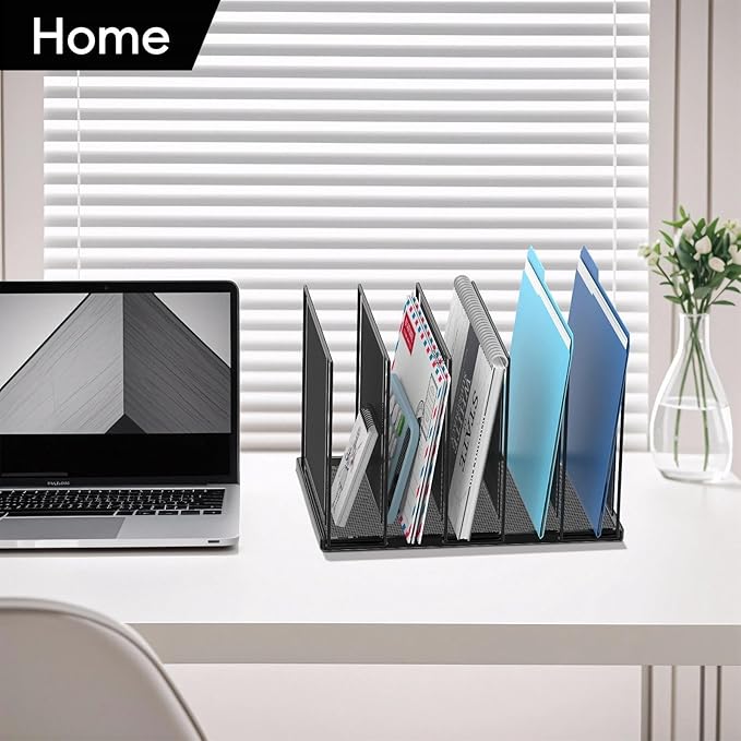 File Organizer for Desk, 5-Section Vertical File Sorter, Paper Holder Organizer Standing Metal File Folder for Office Home Classroom, Black