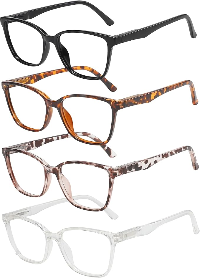 Przene 4 Pack Blue Light Blocking Reading Glasses,Readers for Women and Men with Spring Hinge