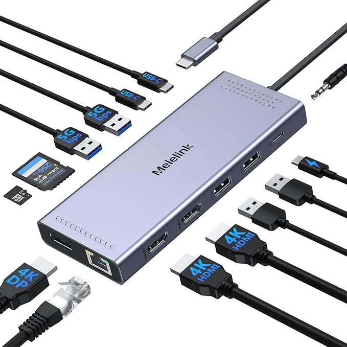 USB C Docking Station Dual Monitor, 14 in 1 Triple Display USB C Hub Multiport Adapter with 2 HDMI 4K,DisplayPort,PD Charging,Ethernet,6 USB C&A Ports,SD/TF, Laptop Docking Station for Dell/HP/Lenovo