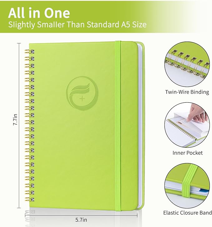 Password Book with Alphabetical Tabs, Password Keeper Book for Seniors, Individual & Colorful Tabs, Spiral Hardcover Password Notebook for Website Logins, 5.7" x 7.7", Grass Green