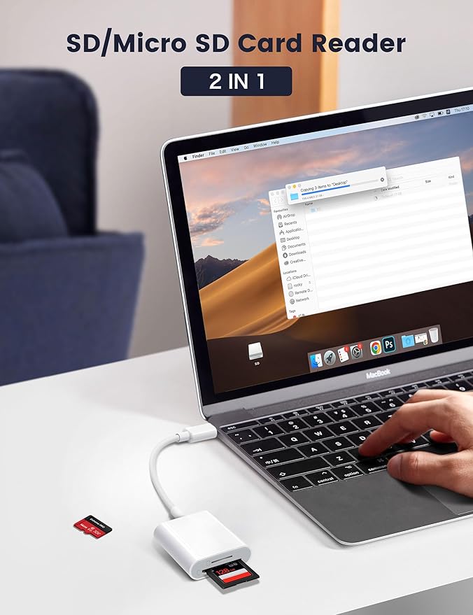 Trail Camera USB C SD Card Reader, ChiaoPio 2 in 1 USB-C to Memory Card Adapter with SD MicroSD Dual-Slot Compatible with iPhone 15 iPad Mac MacBook Pro/Air/Mini Samsung Android Laptop