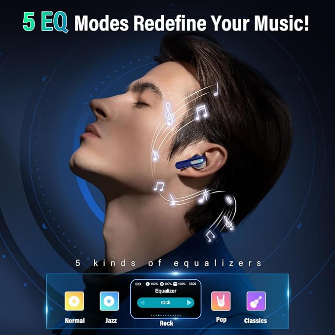 Wireless Earbuds, Bluetooth 5.4 Headphones with Multifunction Touch Screen, 48H Deep Bass Stereo Ear Buds, 5 EQ Modes, ANC/ENC Noise Cancelling, Transparency Mode, IPX7 Bluetooth Earbuds, Blue