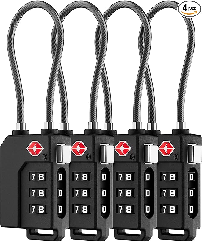 LUGGEX TSA Locks for Luggage, Suitcase Locks TSA Approved, Luggage Locks, Ease of Use & Durable(Black,4 Pack)