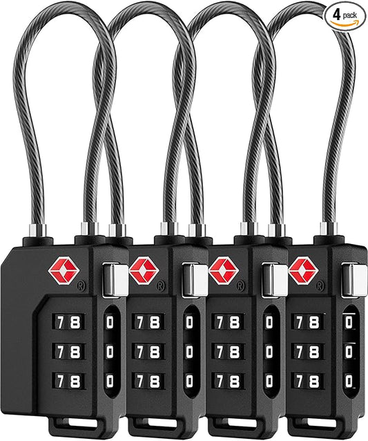 LUGGEX TSA Locks for Luggage, Suitcase Locks TSA Approved, Luggage Locks, Ease of Use & Durable(Black,4 Pack)