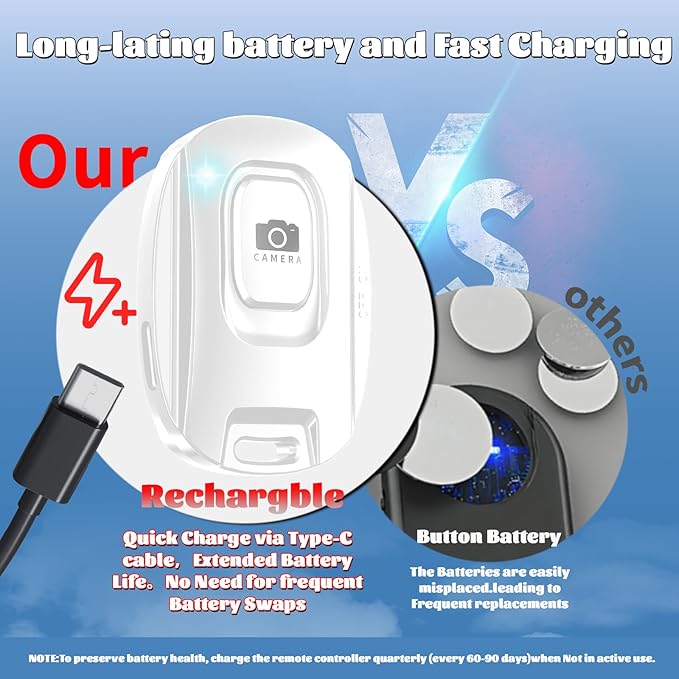 MAIRAN Rechargeable Wireless Camera Remote Shutter for iPhone and Android Smartphones, Bluetooth Phone Remote Control,Selfie Button for Photos and Videos Charging Cable Included-White