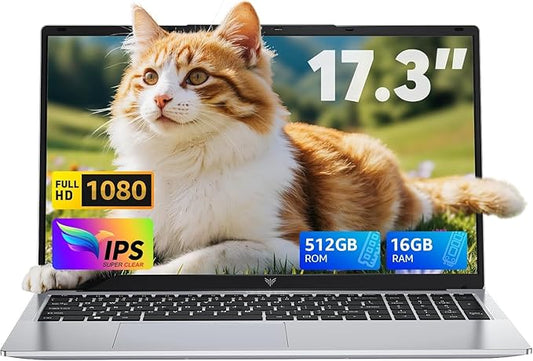 17.3-inch Laptop, 2025 Laptop Computer, 16GB RAM 512GB NVMe SSD, Intel N97 Processor(Up to 3.6GHz), Windows 11 Pro, 1080 FHD Display for Business & Students, Webcam, 6000Mah Battery, Wi-Fi