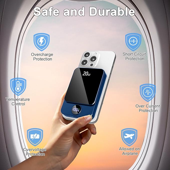 Magnetic Portable Charger, Power Bank 10000mAh with PD 20w Fast Charging, USB C in&Out Battery Pack, Compatible with Mag-Safe for iPhone 12/13/14/15/16 Pro/Pro Max Series, Samsung, Android, and More