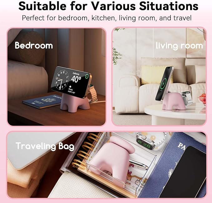 2025 Magnetic Wireless Charging Station, 15W Ultra-Fast Charger Stand for iPhone 17 16 15 14 13 12 Pro Max, 5W for Apple Watch&Airpods, 2-in-1 Foldable Charger for Home/Office/Travel(With 30W Adapter)