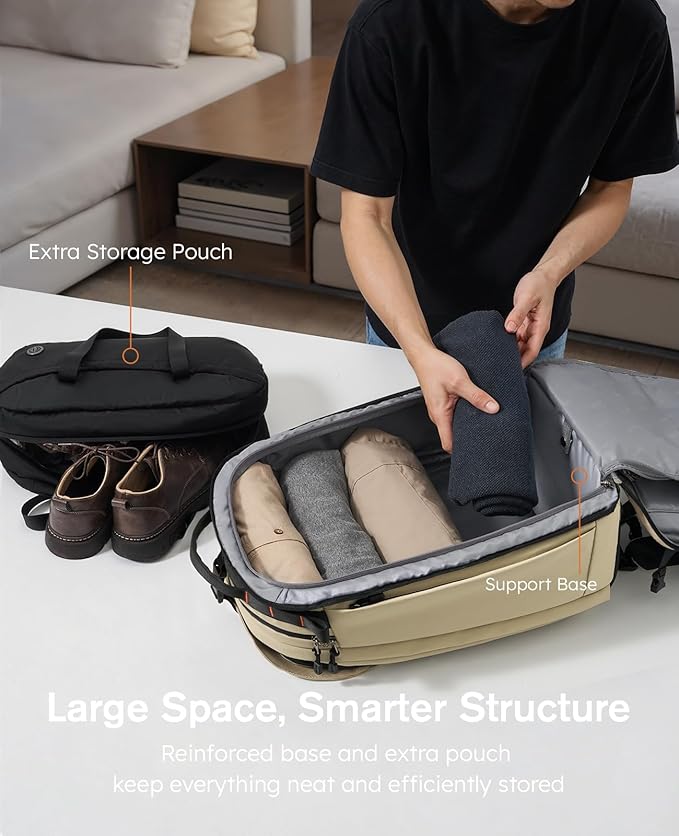 Tolaccea Travel Laptop Backpack, TSA Friendly Flight Approved Carry-on Business Rucksack Work Backpack with Extra Toiletry Bag, Dual Storage for 17.3" Laptop and 12.9" Tablet, 40-45L Expandable