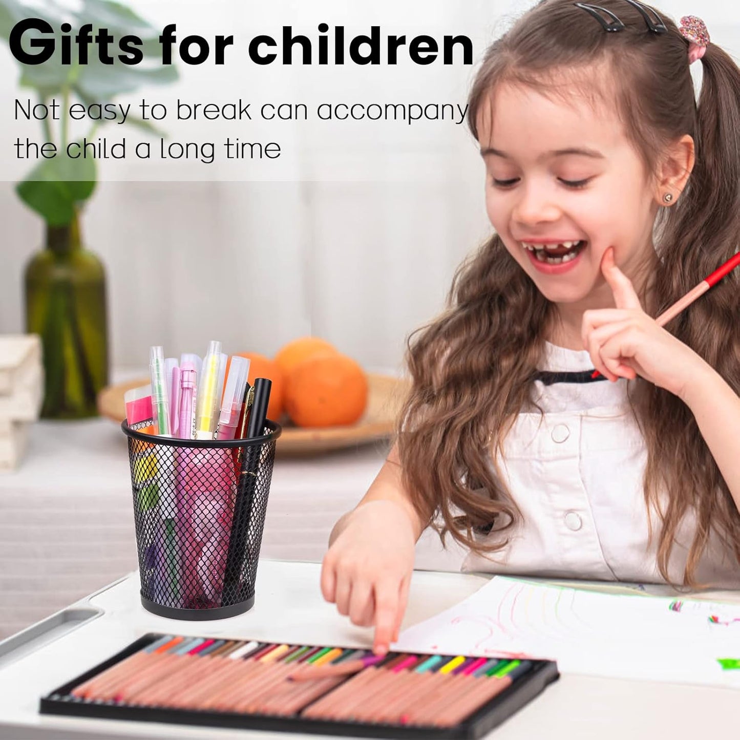 QYH Mesh Pencil Holder Metal Pen Cup Black for Desk 6 Packs