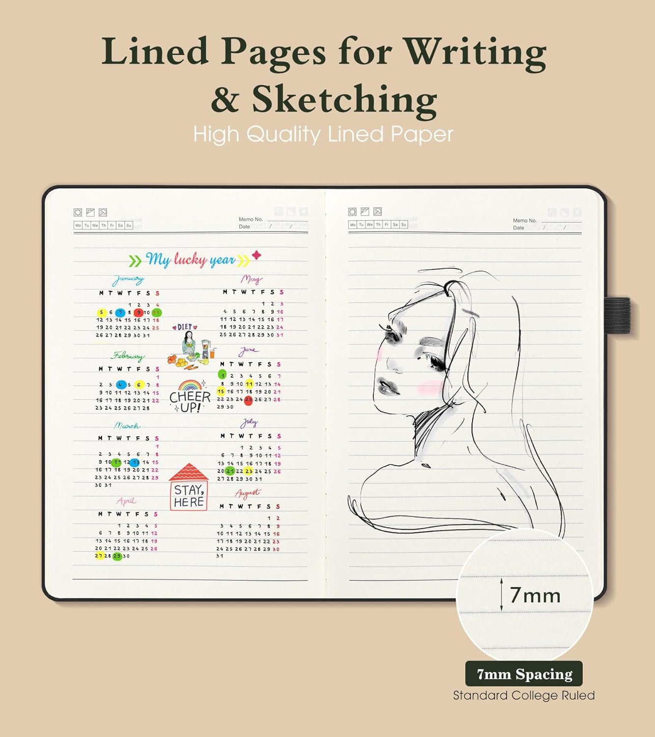 Lined Journal Notebook for Men Women, 160 Pages Ruled Paper, Inner Pocket, A5 Hardcover Vintage Leather Notebooks for Work, School, Travel Journaling, Daily Diary, Notepad 5.8" x 8.5" (Black)