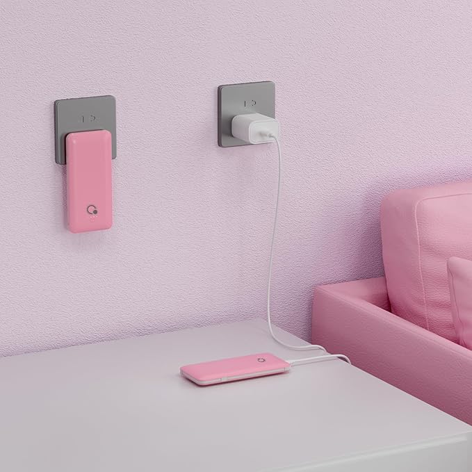 Q 10000mAh Power Bank, Slim Portable Charger,4 Output External Battery Pack with Built-in AC Wall Plug Micro USB C 3 Cables Compatible with iPhone Samsung Android Phone Tablet and More